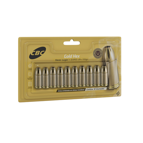 MUN 9MM LUGER+P+EXPO 115GR GOLD HEX