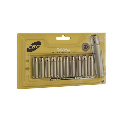 MUNICAO CBC .38 SPL EXPO +P+ 125GR GOLD HEX